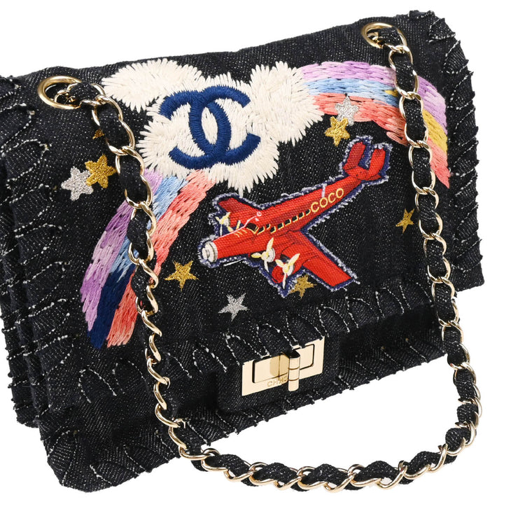 Chanel 2005-2006 Indigo Denim Night Flight Mademoiselle Lock Shoulder Bag