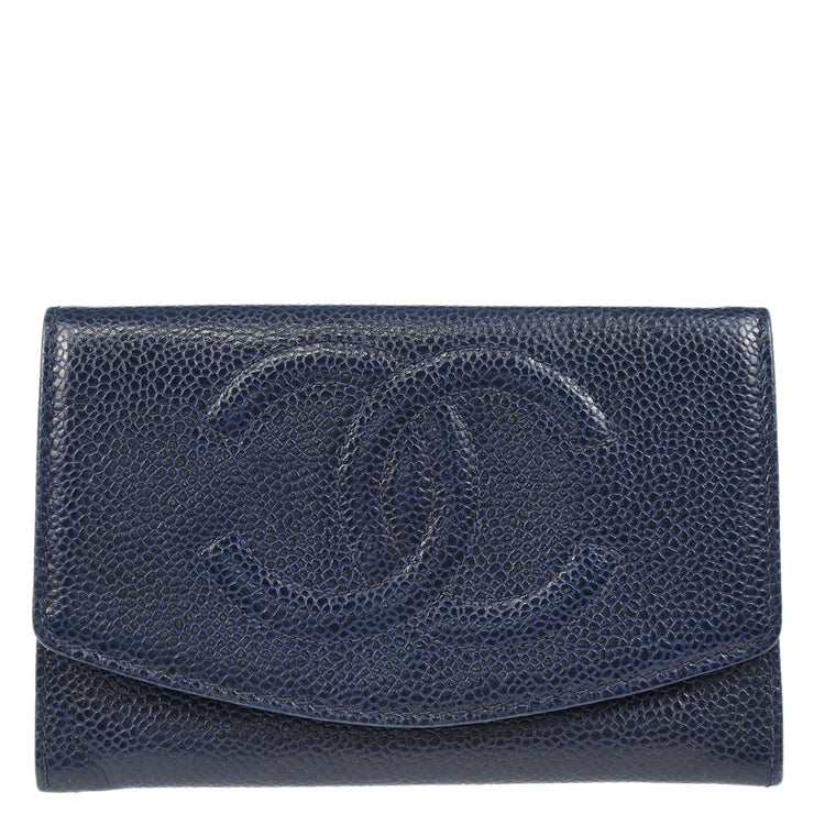 Chanel 1991-1994 Navy Caviar Bifold Wallet Purse