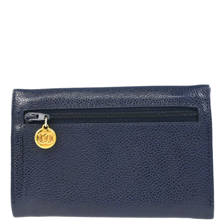 Chanel 1991-1994 Navy Caviar Bifold Wallet Purse