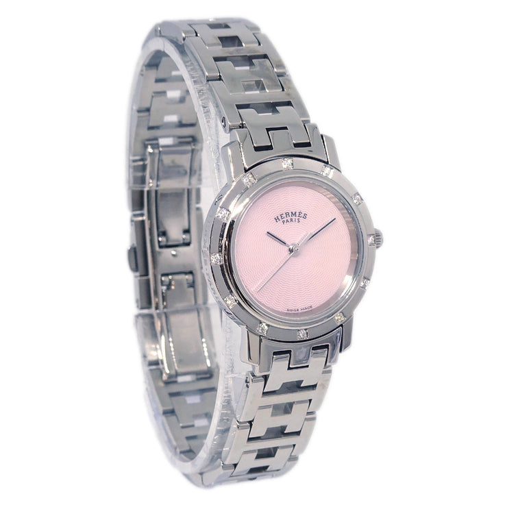 Hermes CL4.230 Clipper Nacre Quartz Watch SS Diamond