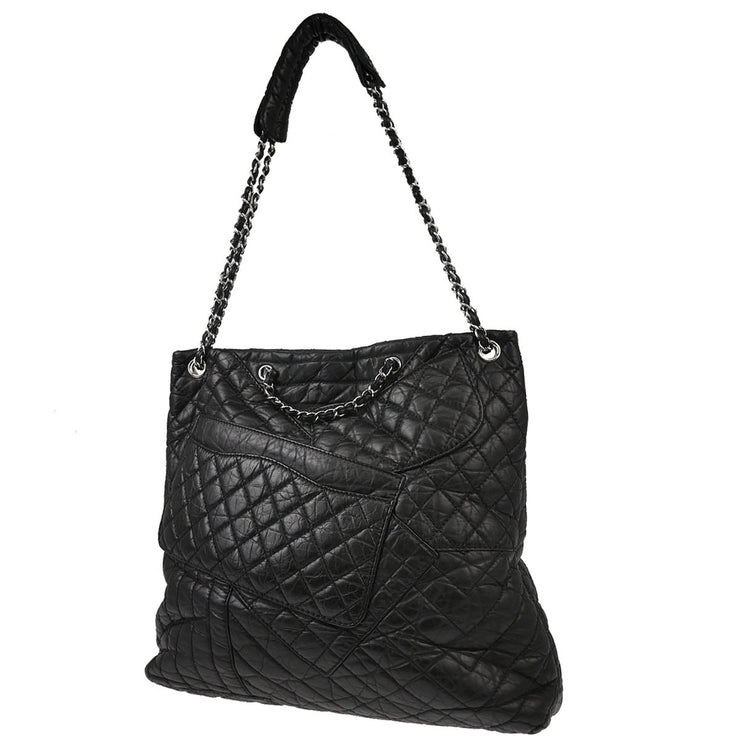 Chanel 2009-2010 Black Calfskin Mademoiselle Lock Tote Shoulder Bag