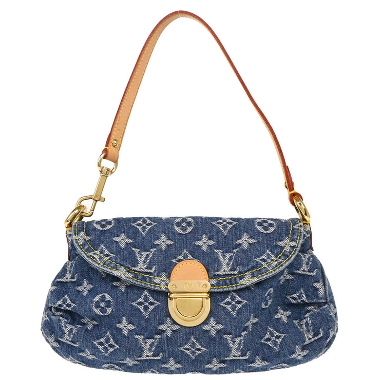 Louis Vuitton 2005 Blue Monogram Denim Mini Pleaty Handbag M95050