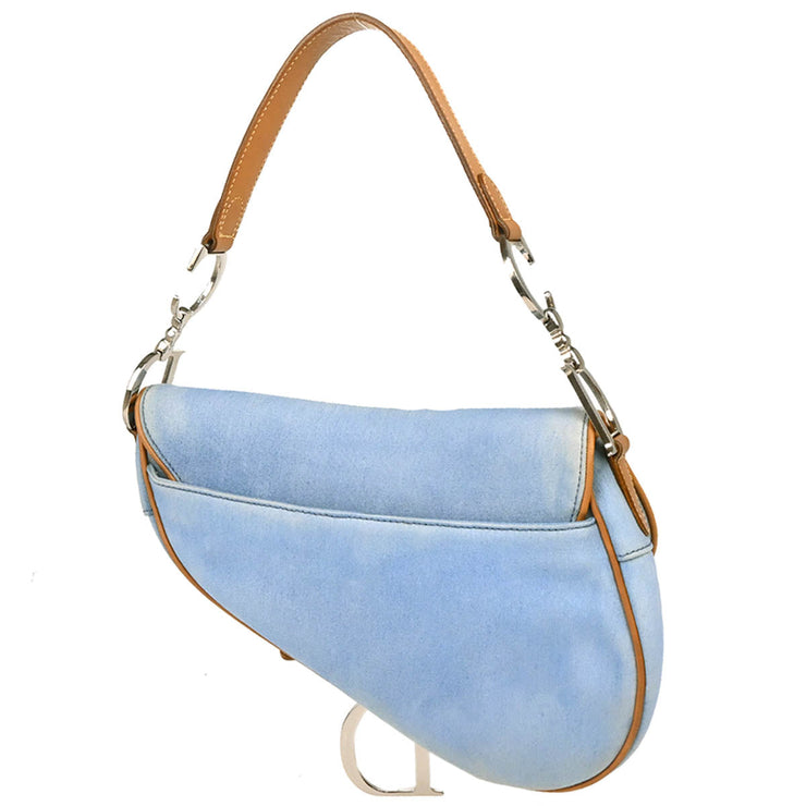 Christian Dior 2001 Light Blue Denim Saddle Handbag