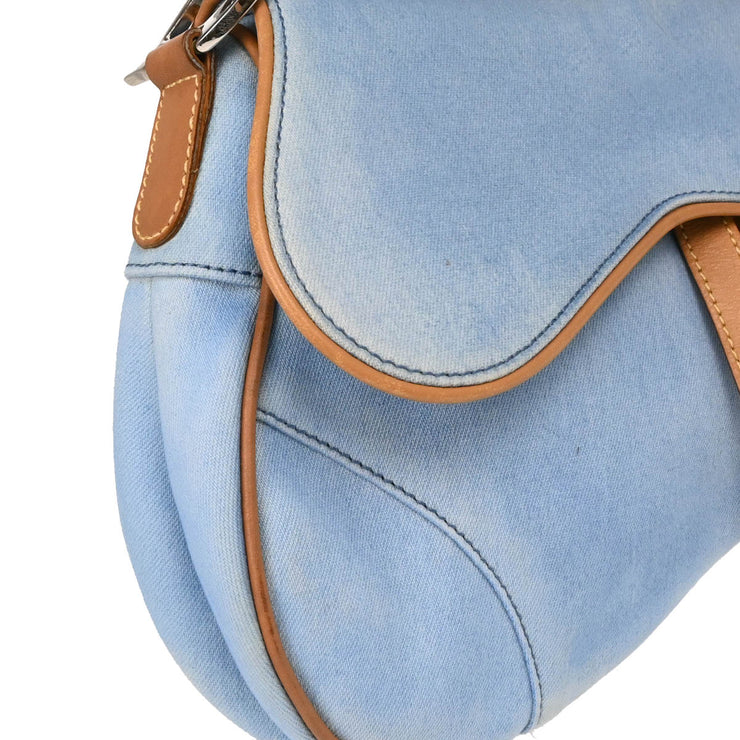 Christian Dior 2001 Light Blue Denim Saddle Handbag