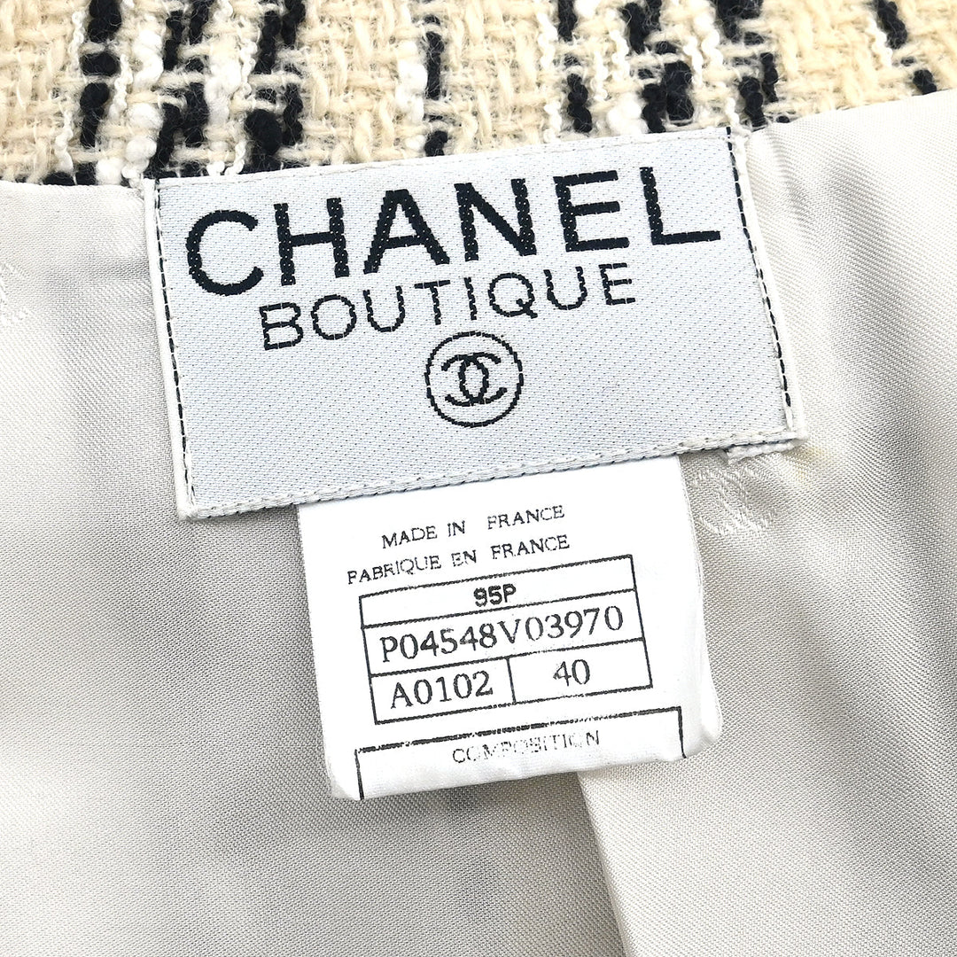 CHANEL Vintage 95A CC Logo Leather Jacket #40 Black Gold