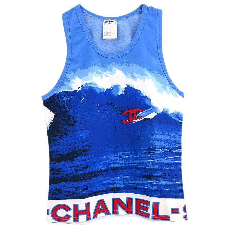 Chanel 2002 Surf Line Sleeveless Top Blue #46