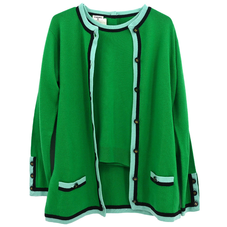 Chanel 1994 Ensemble Cardigan Top Green #42