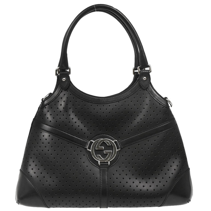 Gucci Black Leather Interlocking Handbag