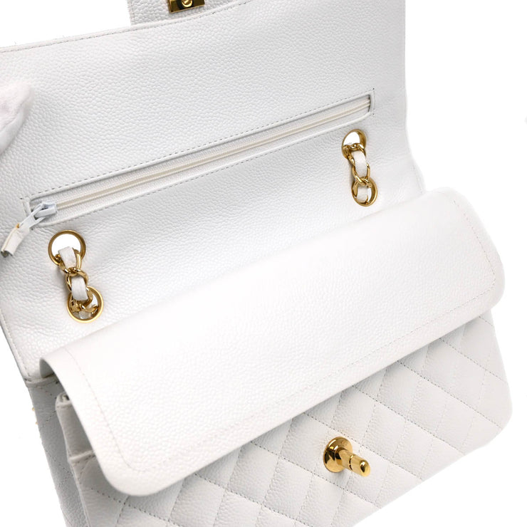 Chanel 2008-2009 White Caviar Medium Classic Double Flap Shoulder Bag