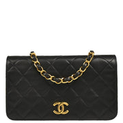 Chanel 1997-1999 Black Lambskin Pushlock Mini Full Flap Shoulder Bag