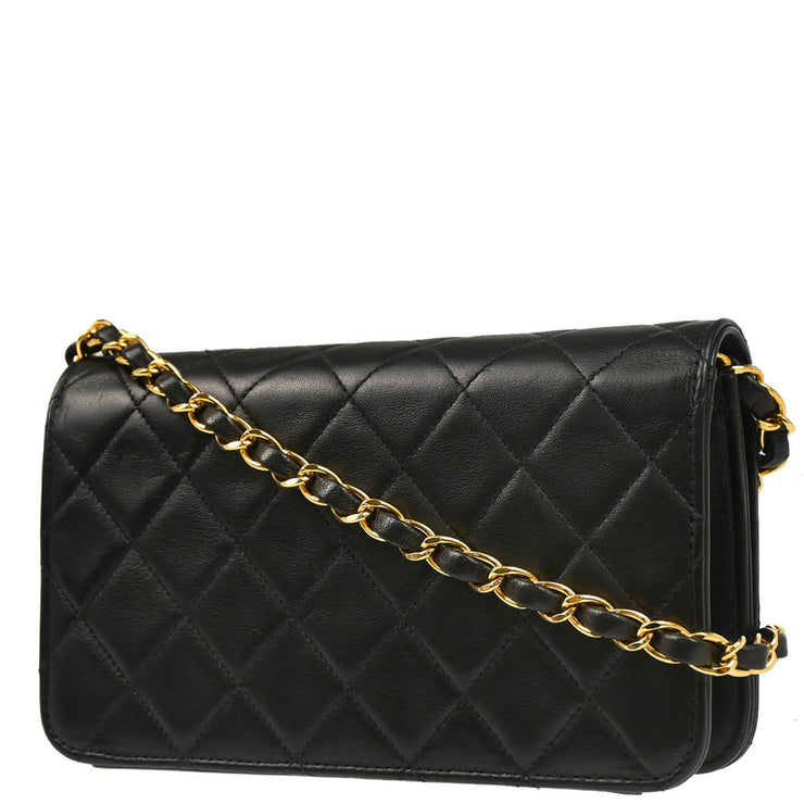 Chanel 1997-1999 Black Lambskin Pushlock Mini Full Flap Shoulder Bag