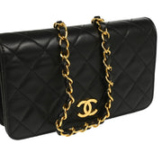 Chanel 1997-1999 Black Lambskin Pushlock Mini Full Flap Shoulder Bag