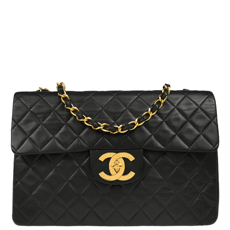 Chanel 1994-1996 Black Lambskin Maxi Classic Flap Shoulder Bag