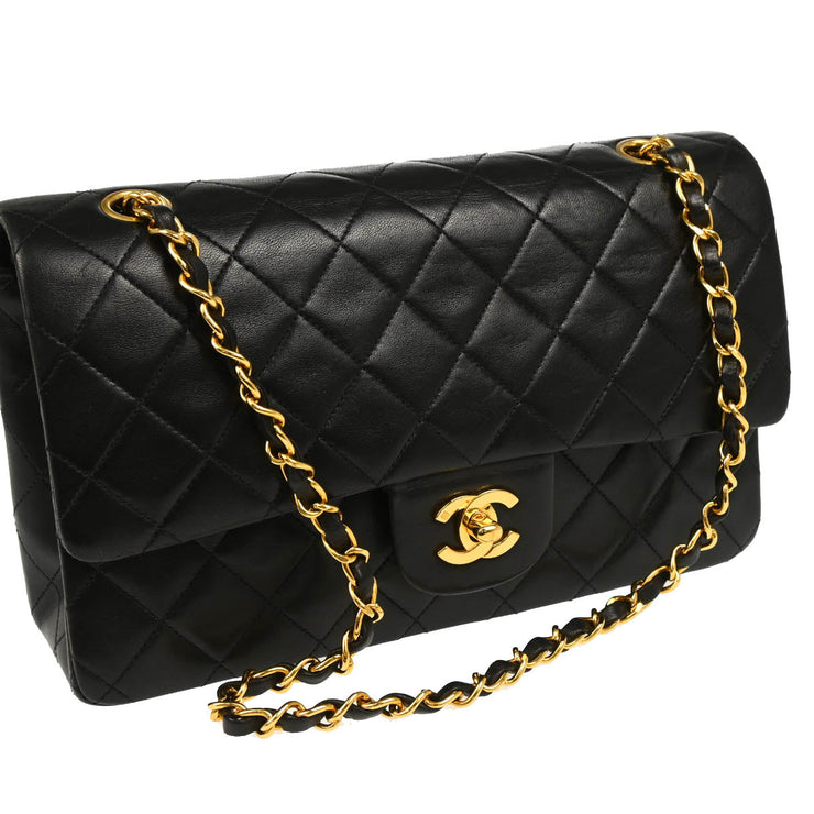 Chanel 1994-1996 Black Lambskin Medium Classic Double Flap Shoulder Bag