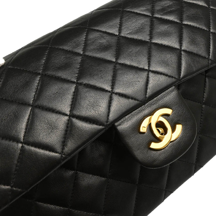 Chanel 1994-1996 Black Lambskin Medium Classic Double Flap Shoulder Bag