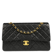 Chanel 1994-1996 Black Lambskin Medium Classic Double Flap Shoulder Bag