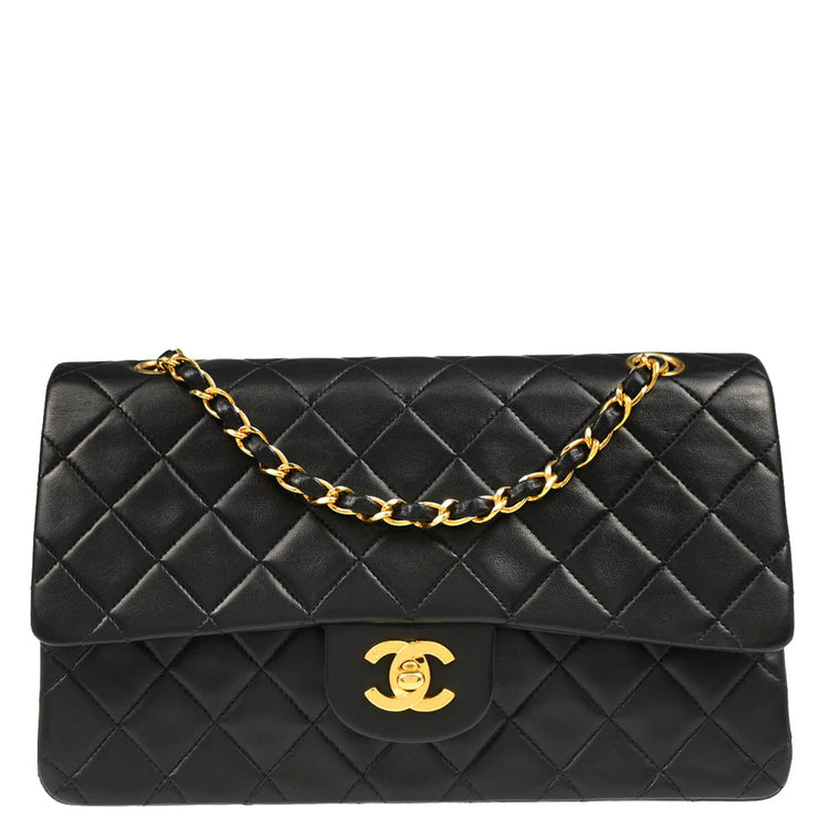 Chanel 1994-1996 Black Lambskin Medium Classic Double Flap Shoulder Bag