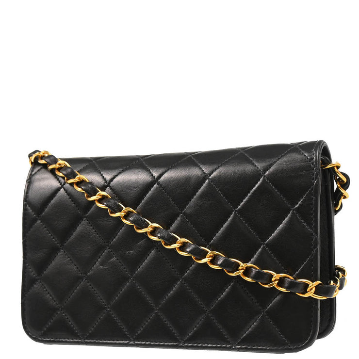 Chanel 2003-2004 Black Lambskin Turnlock Mini Full Flap Shoulder Bag