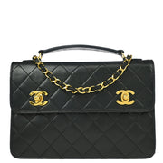 Chanel * 1989-1991 Black Lambskin 2way Shoulder Handbag