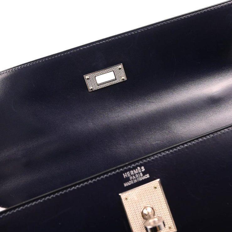 Hermes 2003 Navy Box Calf Kelly 32 Guilloche Sellier 2way Shoulder Handbag