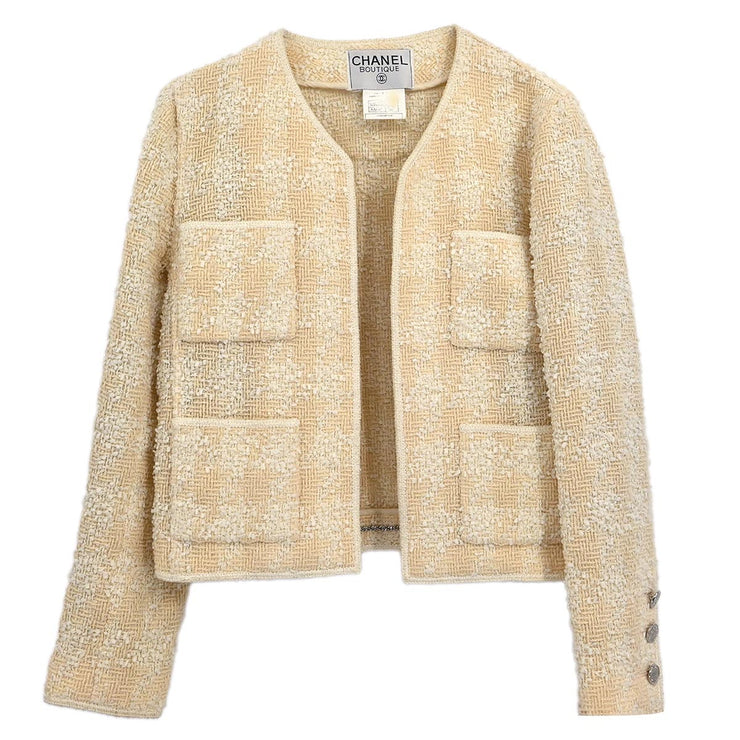 Chanel 1996 Collarless Jacket Beige #36