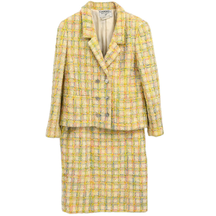 Chanel 1996 Setup Suit Jacket Skirt Yellow #40