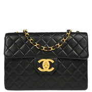 Chanel 1997-1999 Black Lambskin Jumbo Classic Flap Shoulder Bag