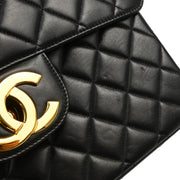 Chanel 1997-1999 Black Lambskin Jumbo Classic Flap Shoulder Bag