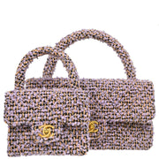 Chanel 1994-1996 Purple Tweed Classic Single Flap 2 in 1 Hand Bag Set