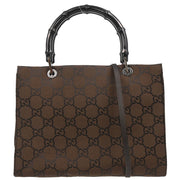 Gucci Brown Canvas Bamboo 2way Shoulder Tote Handbag