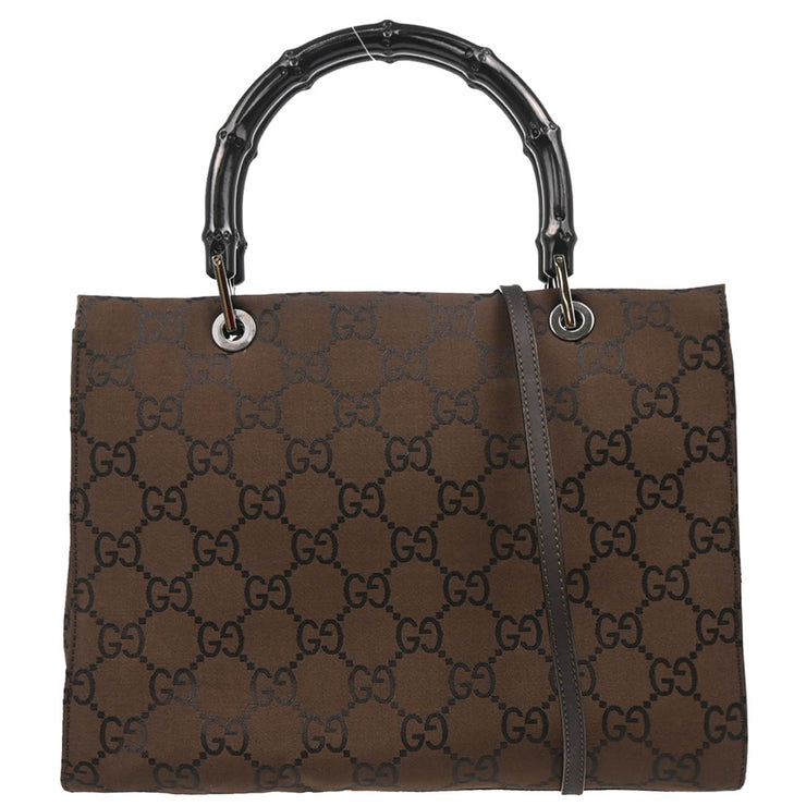 Gucci Brown Canvas Bamboo 2way Shoulder Tote Handbag