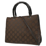 Gucci Brown Canvas Bamboo 2way Shoulder Tote Handbag