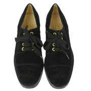 Chanel * Black Suede Shoes Sneakers #37 1/2