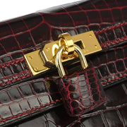 Hermes * 1998 Rouge H Porosus Crocodile Kelly 25 Sellier 2way Shoulder Handbag