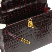 Hermes * 1998 Rouge H Porosus Crocodile Kelly 25 Sellier 2way Shoulder Handbag