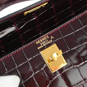 Hermes * 1998 Rouge H Porosus Crocodile Kelly 25 Sellier 2way Shoulder Handbag