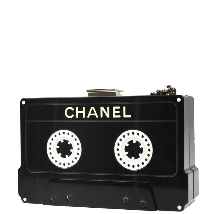 Chanel 2004 Black Acrylic Cassette Tape Clutch Bag 04P