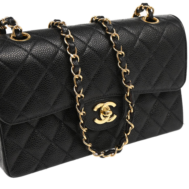 Chanel 2001-2003 Black Caviar Small Classic Double Flap Shoulder Bag