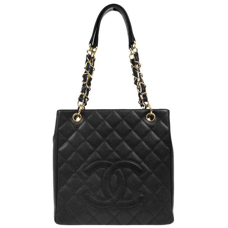 Chanel 2003-2004 Black Caviar Petite Shopping Tote PST Handbag