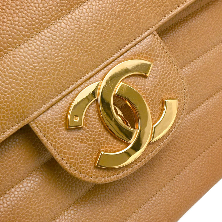 Chanel 1994-1996 Beige Caviar Jumbo Classic Flap Shoulder Bag