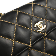 Chanel 2001-2003 Black Calfskin Wild Stitch Straight Flap Shoulder Bag