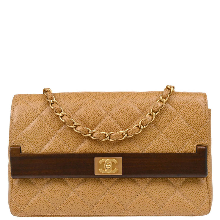 Chanel 2003-2004 Beige Caviar Straight Flap Shoulder Bag