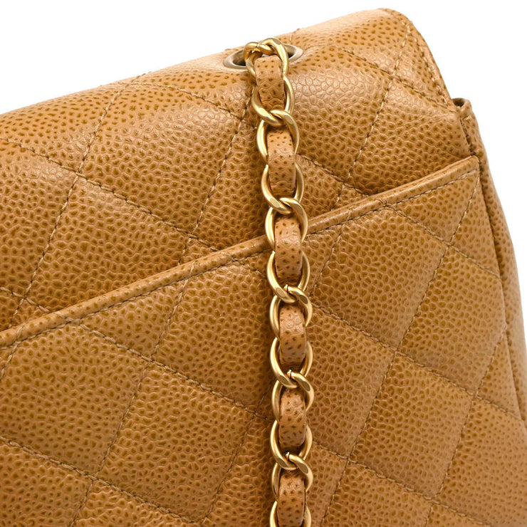 Chanel 2003-2004 Beige Caviar Straight Flap Shoulder Bag