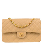 Chanel 1986-1988 Beige Lambskin Medium Classic Double Flap Shoulder Bag