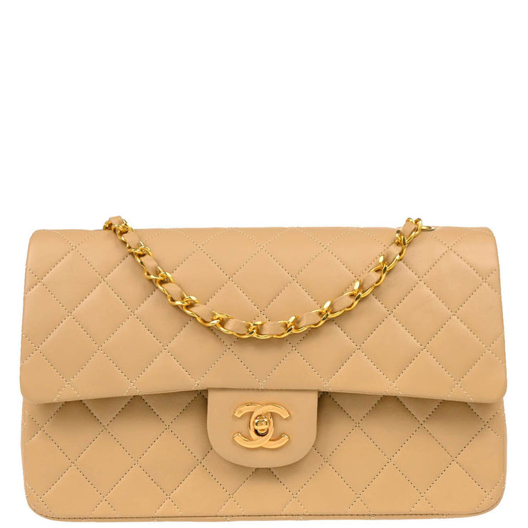 Chanel 1986-1988 Beige Lambskin Medium Classic Double Flap Shoulder Bag