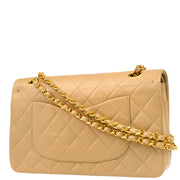 Chanel 1986-1988 Beige Lambskin Medium Classic Double Flap Shoulder Bag