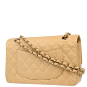 Chanel 2001-2003 Beige Caviar Medium Classic Double Flap Shoulder Bag