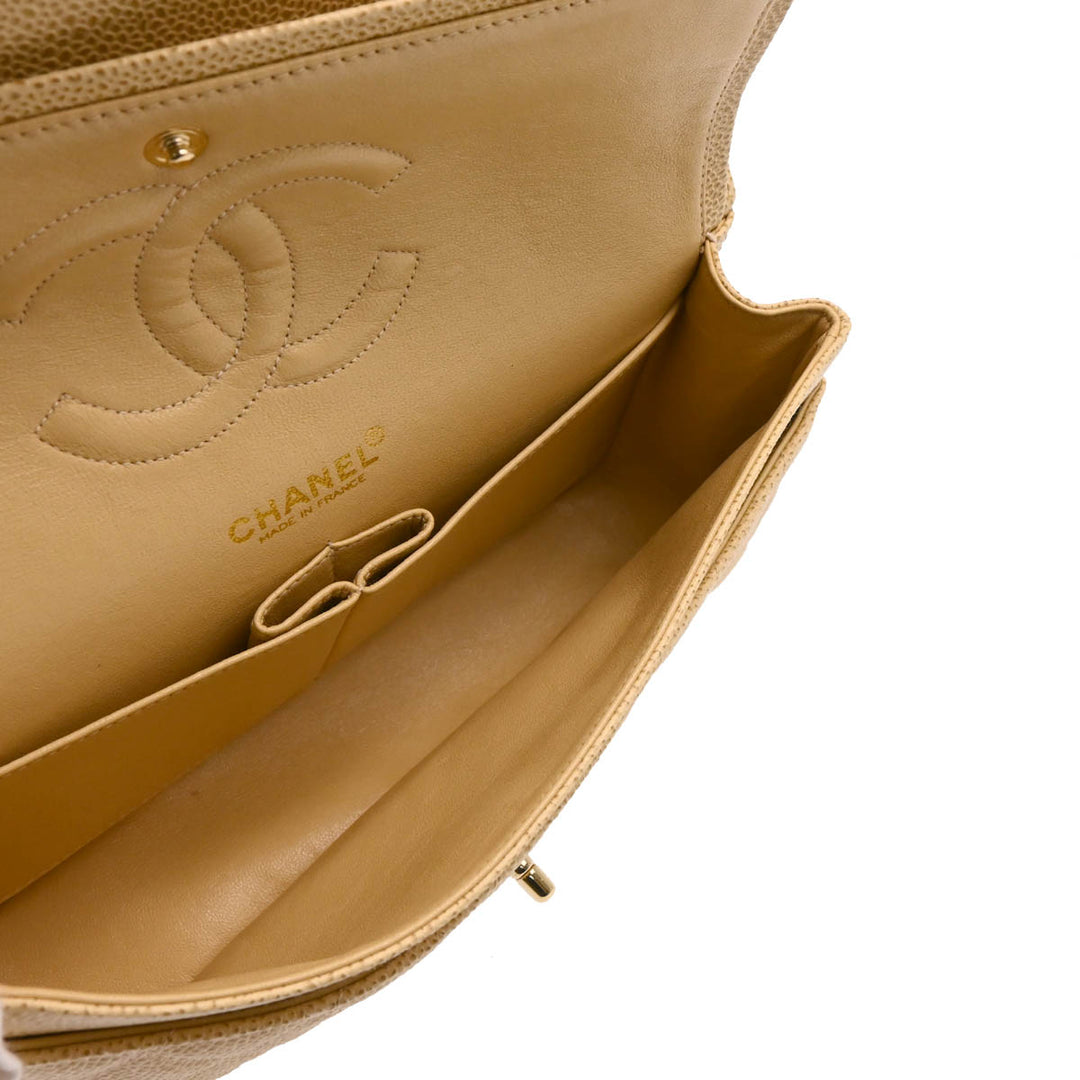 Chanel 2001-2003 Beige Caviar Medium Classic Double Flap