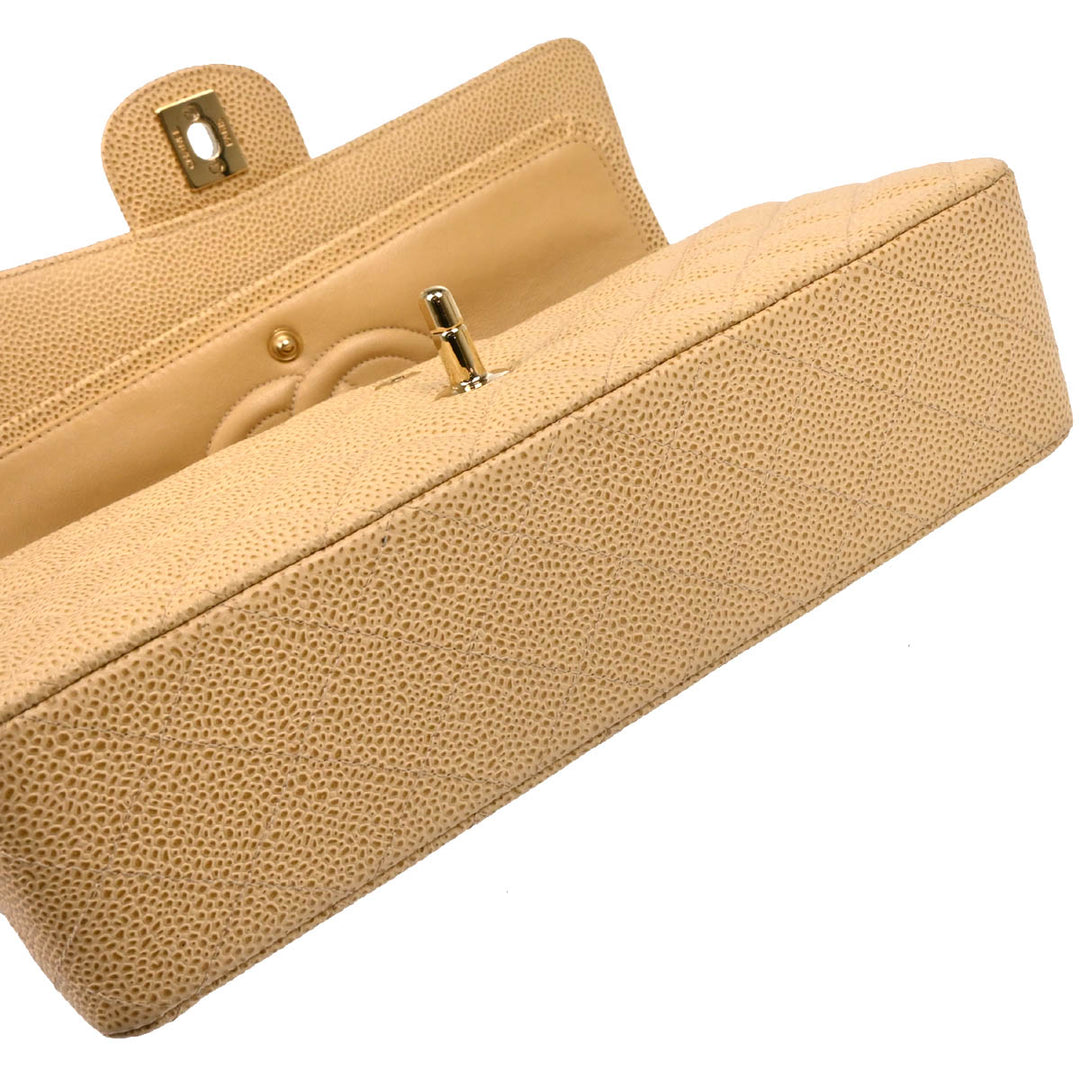 Chanel 2001-2003 Beige Caviar Medium Classic Double Flap