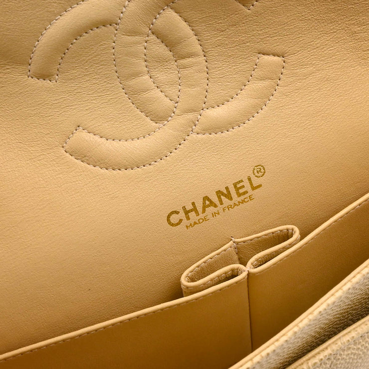 Chanel 2001-2003 Beige Caviar Medium Classic Double Flap Shoulder Bag